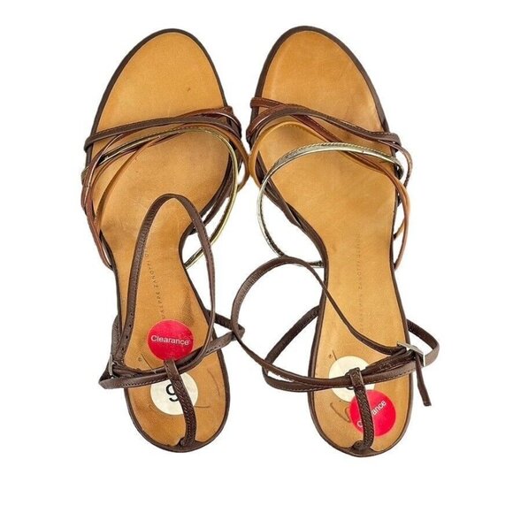 Giuseppe Zanotti Womens Strappy Metallic Leather Heels Size 9B Made In Italy - Picture 13 of 13